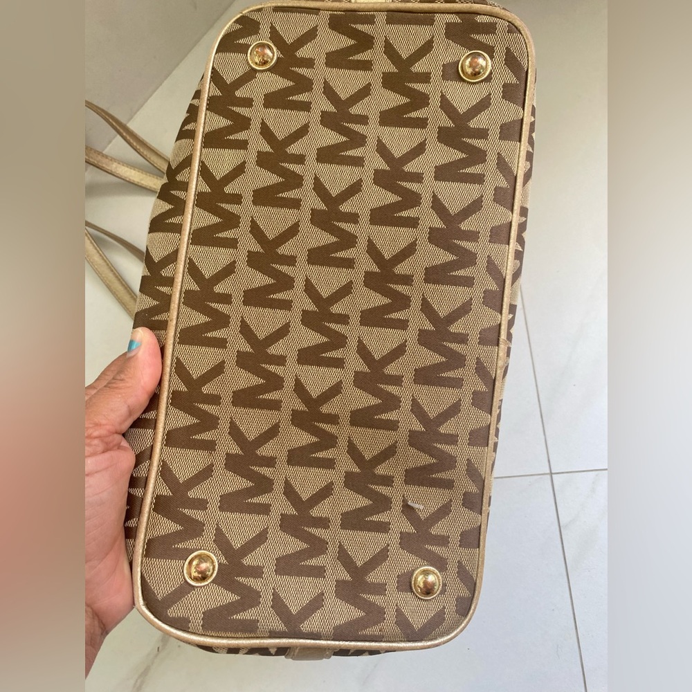 Michael Kors Brown and Gold Tote Bag with Signature MK Design - Picture 5 of 16